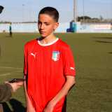 Il suo coetaneo Gioele, in rosso, sta aspettando di entrare sul rettangolo di gioco. �Grazie a questa opportunit� mi sto confrontando con compagni che mi spingono a dare sempre il massimo. Spero un giorno di diventare bravo come il mio idolo Gareth Bale�.